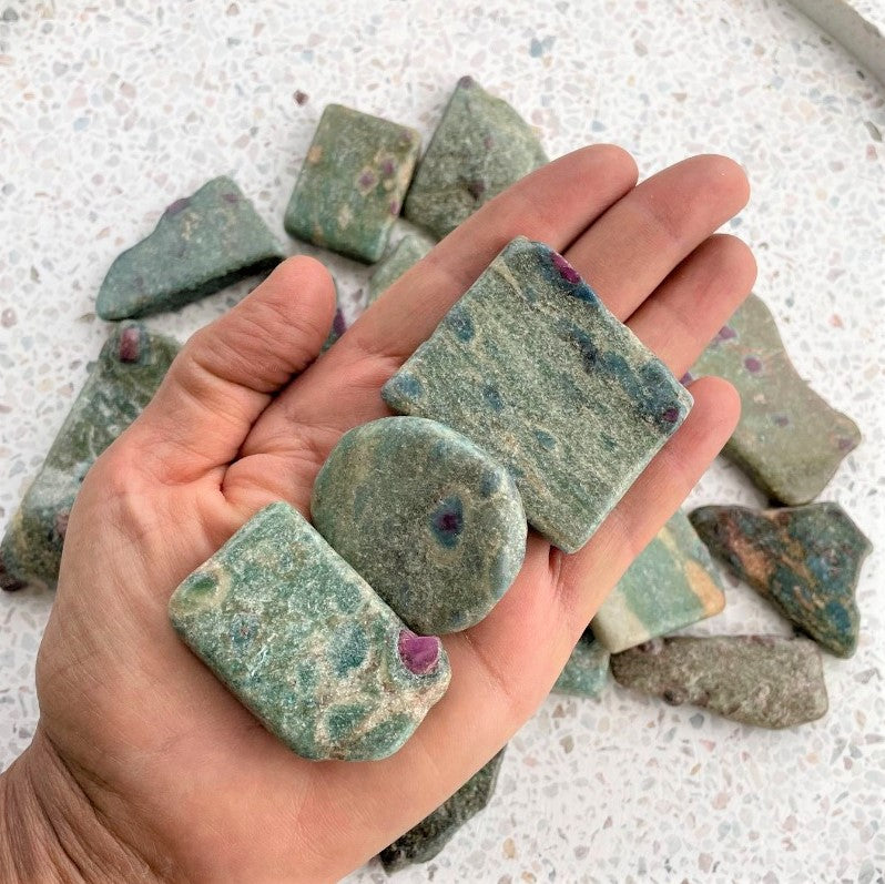 Polished Slabs - Ruby In Fuschite - 500g(15-25)pc Polished Slabs - Ruby In Fuschite - 500g(15-25)pc